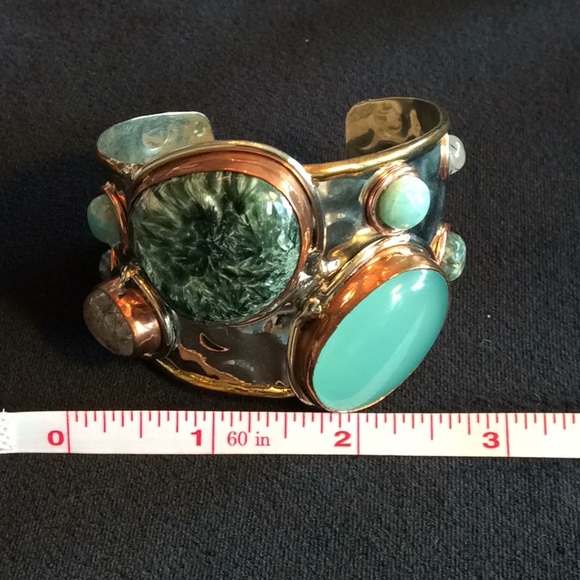 Tri-Metal Stone Cuff Statement Bracelet - Picture 8 of 8